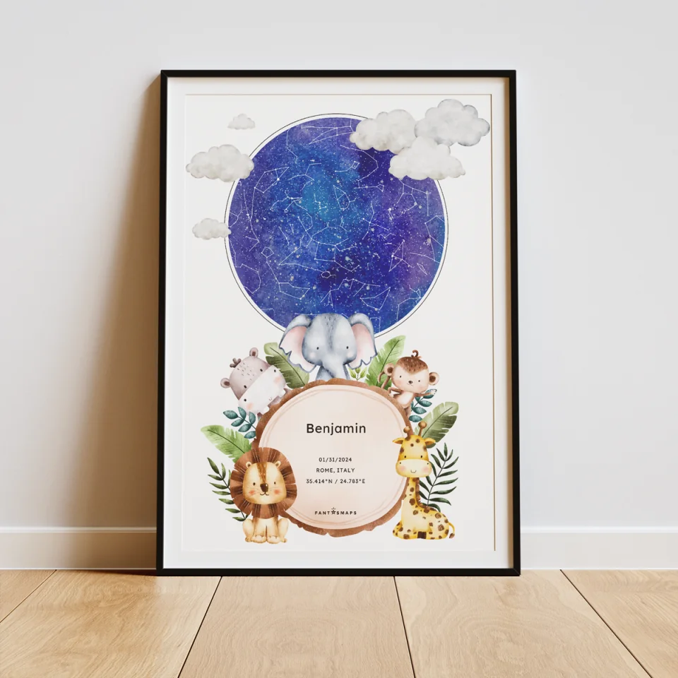 Baby Star Map Framed Poster - fantasmaps.com